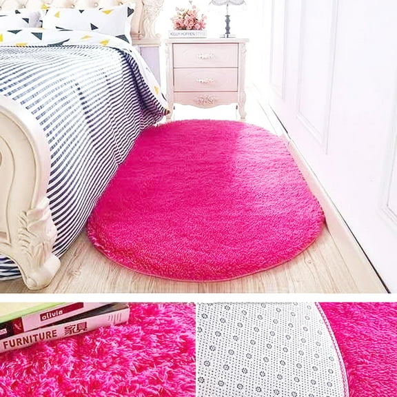 SAYFUT 2.6 x 5.4 Feet Super Ultra Soft Modern Area Rugs, Bedroom Livingroom Sittingroom Floor Rug Carpet Blanket for Children Play Home Decorate, (Oval), Rose Red