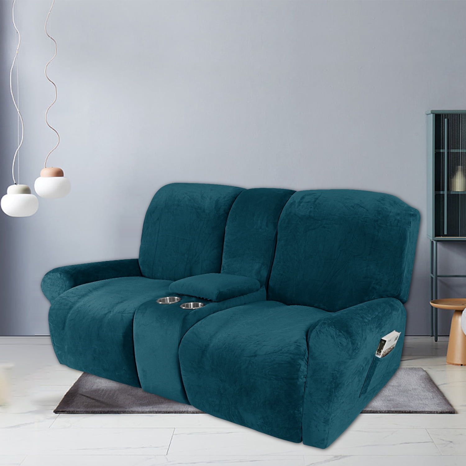 CJC 2 Seater Velvet Loveseat Reclining Sofa with Non slip Dual Middle Console Cup Holders Slipcover Protector Walmart