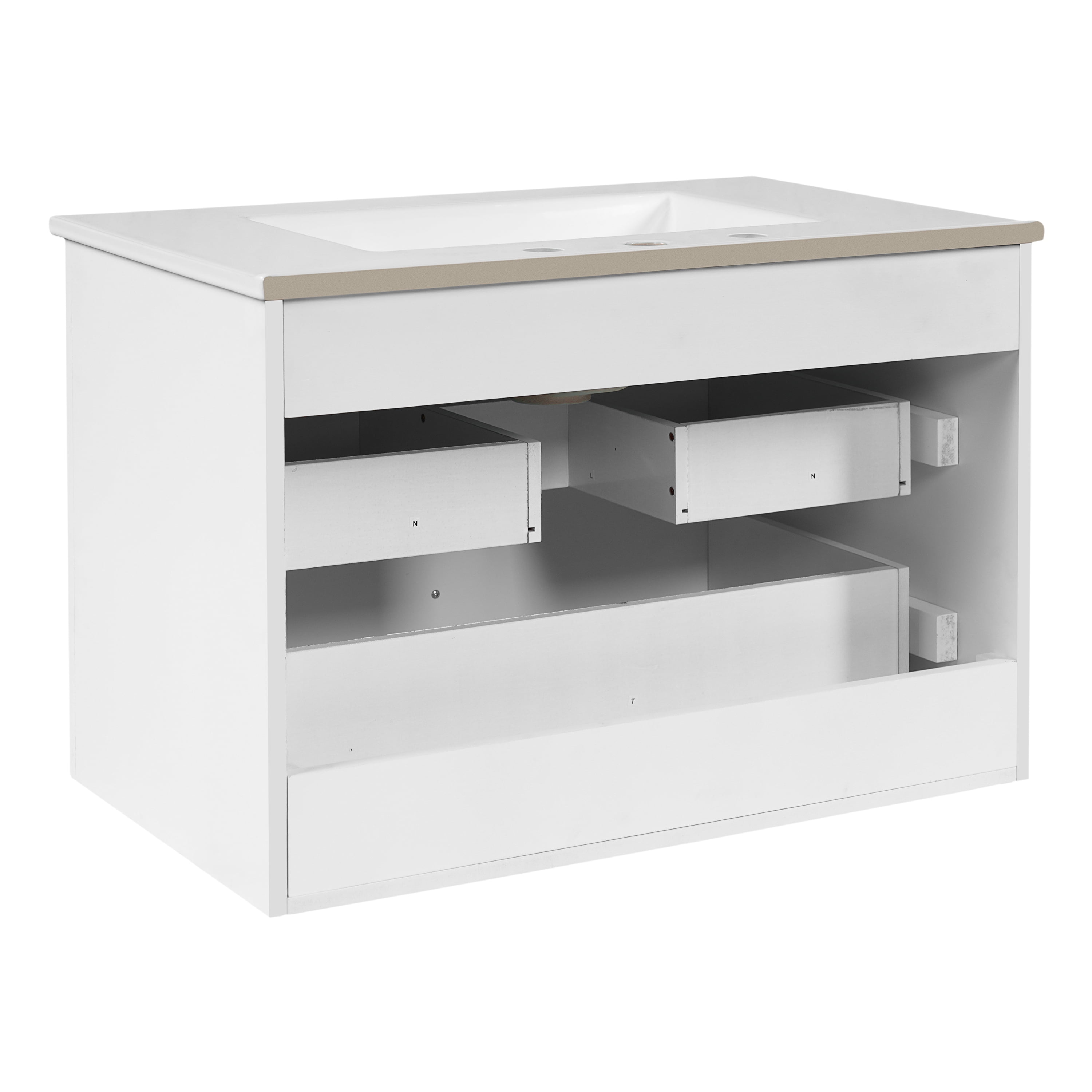 30" Modern Floating Bathroom Vanity with Oval Knobs & Round Edge, Soft-Close Drawer Slides, Bathroom Cabinet with Ceramic Sink