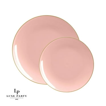 Coral w/ Gold Rim 7" Plastic Wedding Salad Plates 10ct.