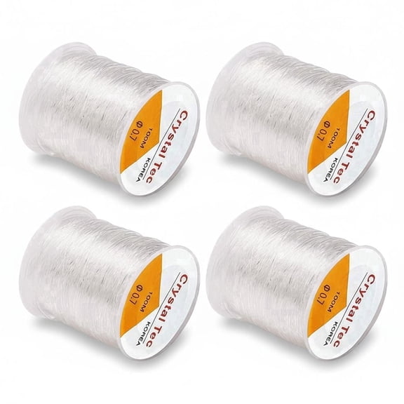 4 Pack 0.7mm Clear Elastic Beading Cord, 100M/Roll Transparent Stretch String for DIY Jewelry & Bracelet Making Supplies
