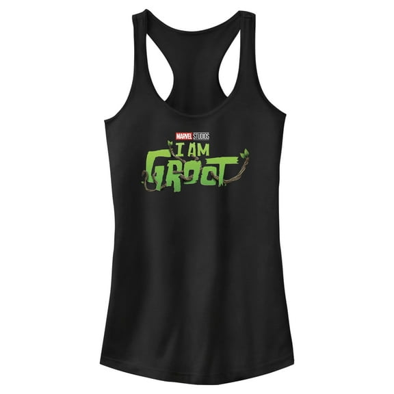 Junior's Marvel: I am Groot Nature Leaf Logo Racerback Tank Top Black Large
