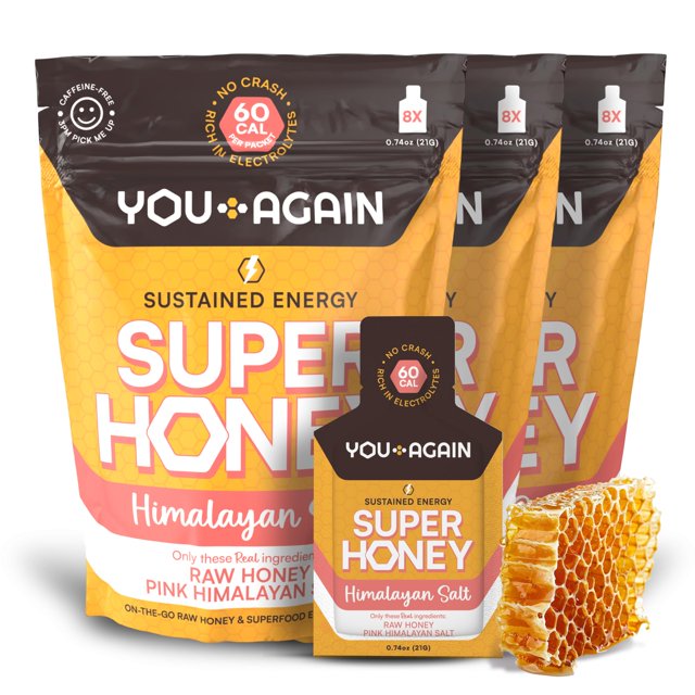 Gel energético You Again Super Honey Clean, con miel y sal del Himalaya | Reposición de electrolitos para correr | Gel para entr