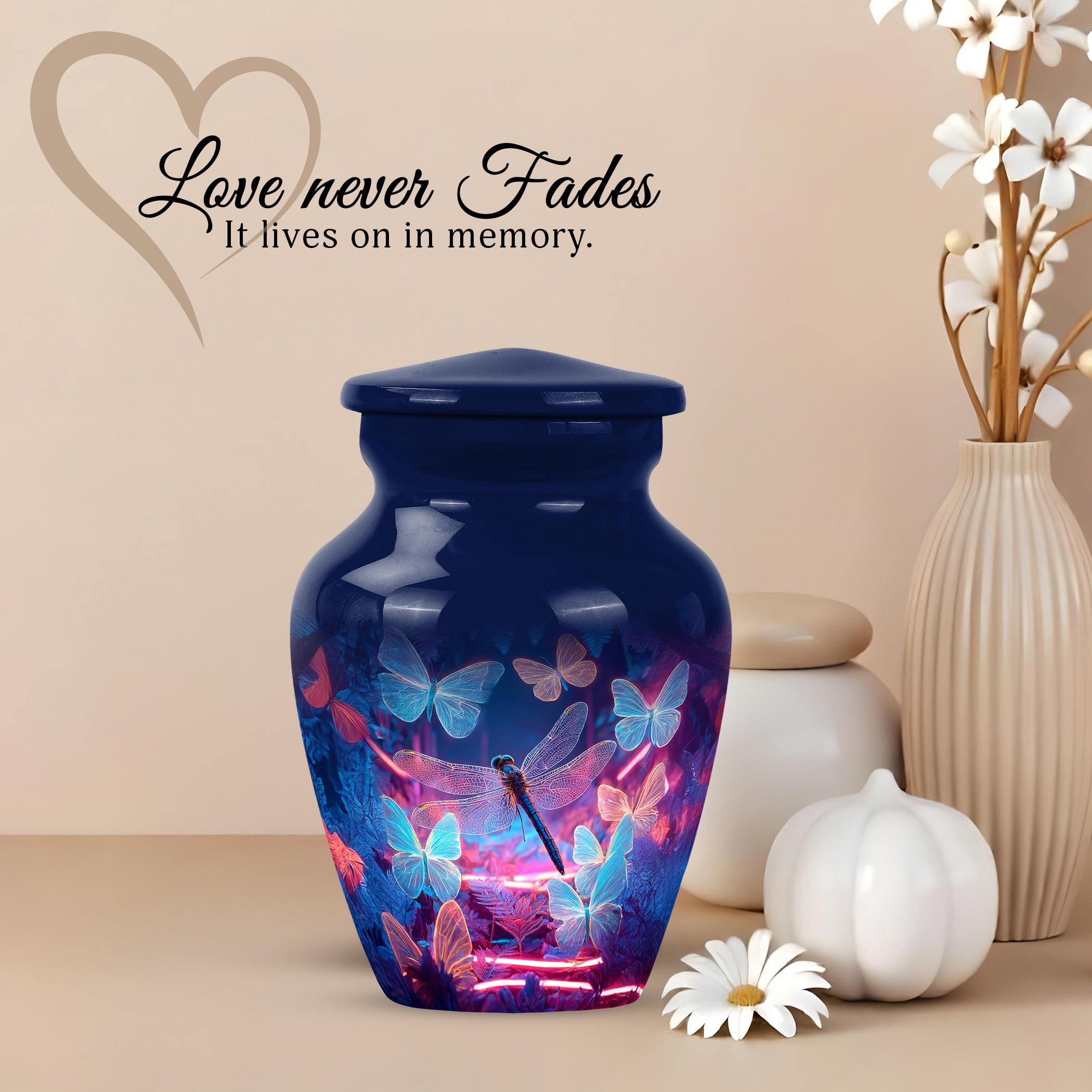 JAGSHASHI Dragonfly Mini Keepsake Sharing Urns – Small Cremation Urn For Ashes Adult Male or Pet Ashes – Funeral Token Urn with Velvet Box – Memorial Tribute for Families (Blue 3 Inch)