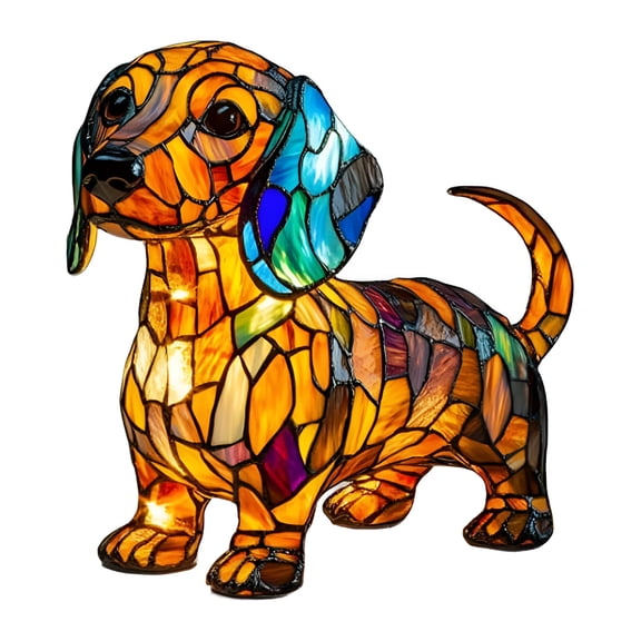 HIBIBUD Stained Glass Dog Lamp Dachshund Lamp Dogs Series Art Led Light Table Night Light Cute Pet Puppy Lamp Gift for Dog Lovers Stained Glass Lamp