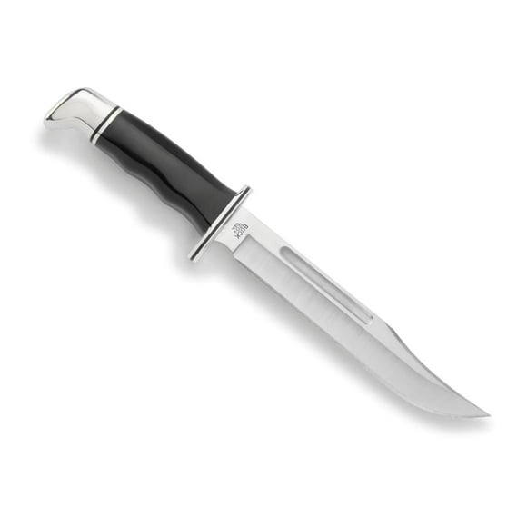 Buck Knives 120 General Hunting Knife, Elite Knife, Luxurious Knife, 420HC Clip Blade, Black Phenolic Handle, Leather Sheath, 0120BKS-B, Made in USA, Lifetime Warranty