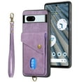 thumbnail image 4 of Wallet Case for Google Pixel 7A, Retro Premium Leather Credit Card Holder RFID Blocking Case with Wrist Strap Stand Magnetic Clasp Flip Anti-Scratch Cover for Google Pixel 7A, Purple, 4 of 7