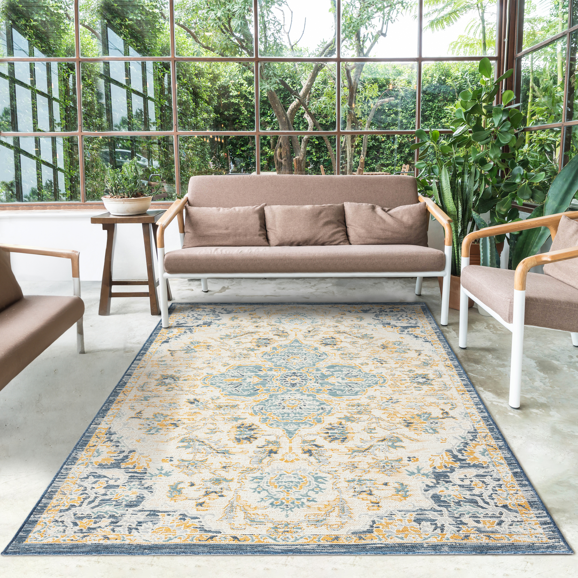 Ox Bay Cara 5'3" x 7' Blue/Orange Medallion Indoor/Outdoor Reversible Area Rug
