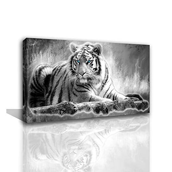 Canvas Wall Art Tiger Black and White Wall Art for Living Room_Animals Picture Painting for Wall Décor_ Modern Artwork for Home Décor_Stretched and Ready to Hang_ 20x40inches.
