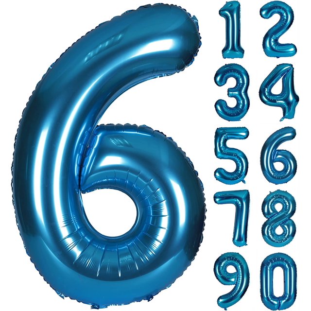 40 Inch Blue Numbers 0-9 Birthday Party Decorations Helium Foil Mylar Number Balloon Digital 6
