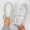 thumbnail image 3 of Rokment Women's Platform Chunky Low Top Fashion Sneakers Vintage Casual Leather Patchwork Zip up Height Increasing Non Slip Tennis Work Shoes Silver Size 9.5, 3 of 6