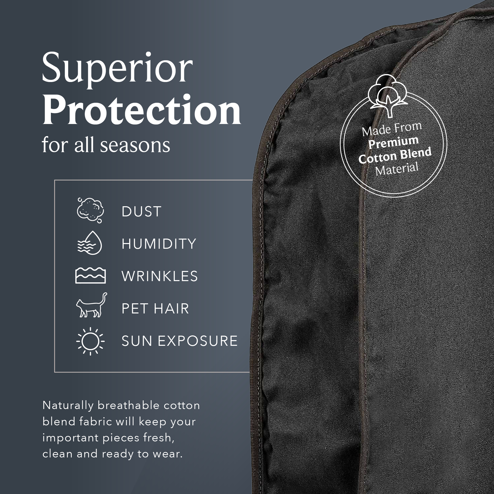 60'' Breathable Black Cotton Poplin (Black Trim) Garment Bag - 1 Count - Basic LTD