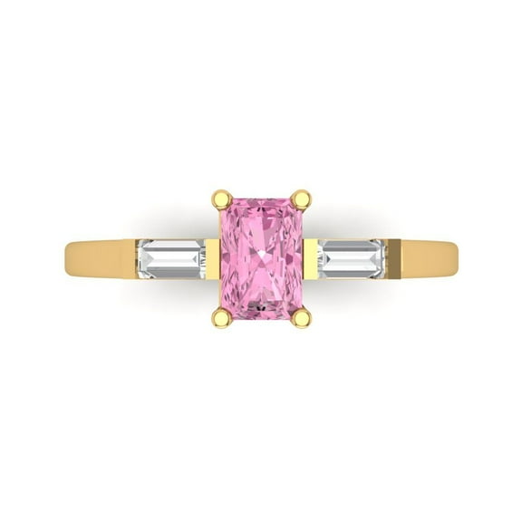 Three-Stone Engagement Ring for Women - 0.8ct Simulated Pink Diamond in 18K Yellow Gold Promise Ring