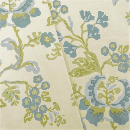 Ivory Green Blue Cotton Floral Print Decorating Fabric Fabric By The