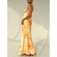 thumbnail image 6 of Yellow Hibiscus Floral Print Spaghetti Strap Bodycon Maxi Dress For Women Spring Summer, 6 of 8
