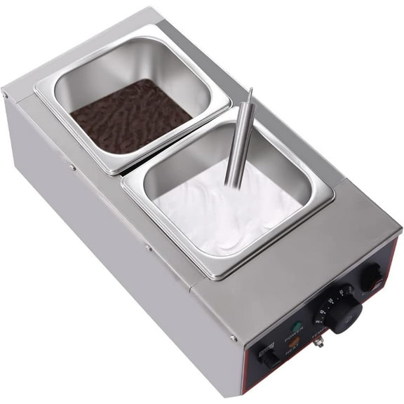 Chocolate Melting Pot, 800W 6L/1.5Gal Electric Chocolate Tempering Machine, Stainless Steel  Chocolate Melter Food Warmer for Catering Restaurant Party, 2 Tanks, 86-185℉