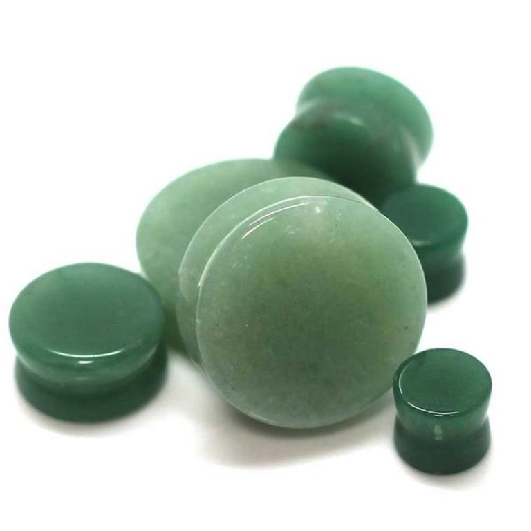 Jade Stone Organic Double-Sided Flare Gauges/Plugs/Tunnels 4g (5mm) 2 Piece  (1 Pair) (A/30)