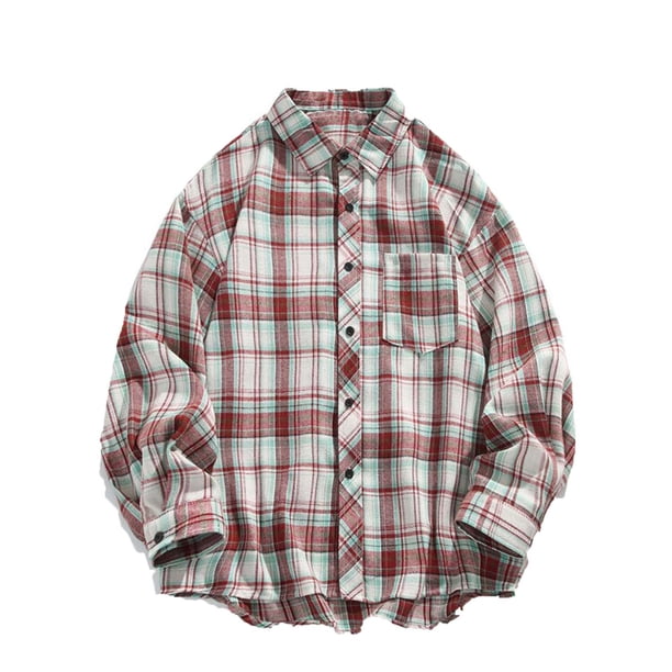Blusa y camisa de manga larga con cuello vuelto para hombre, con solapa estampada y botones, bolsillo tipo cárdigan, blusa de manga larga con cuello vuelto, blusa de poliéster para hombre