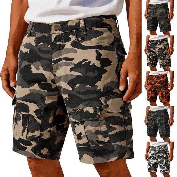 Camo Cargo Shorts Mens Cotton Casual Relaxed Fit Wild Outdoor Work Carpenter Shorts for Men with Multi-Pockets Khaki S