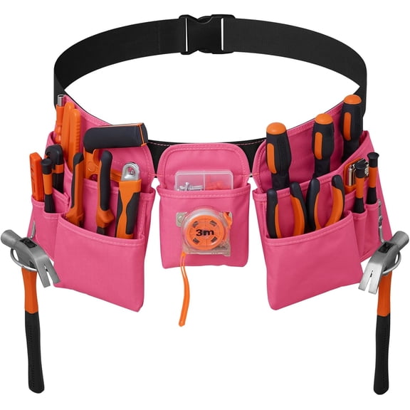 19 Pocket Tool Belts - Gardening Belt with Quick Release Buckle,Adjustable Utility Belt,Work Apron for Men and Women,for Gardening,Electrician,Carpenter,Construction Tool Belt,Gifts (Pink)