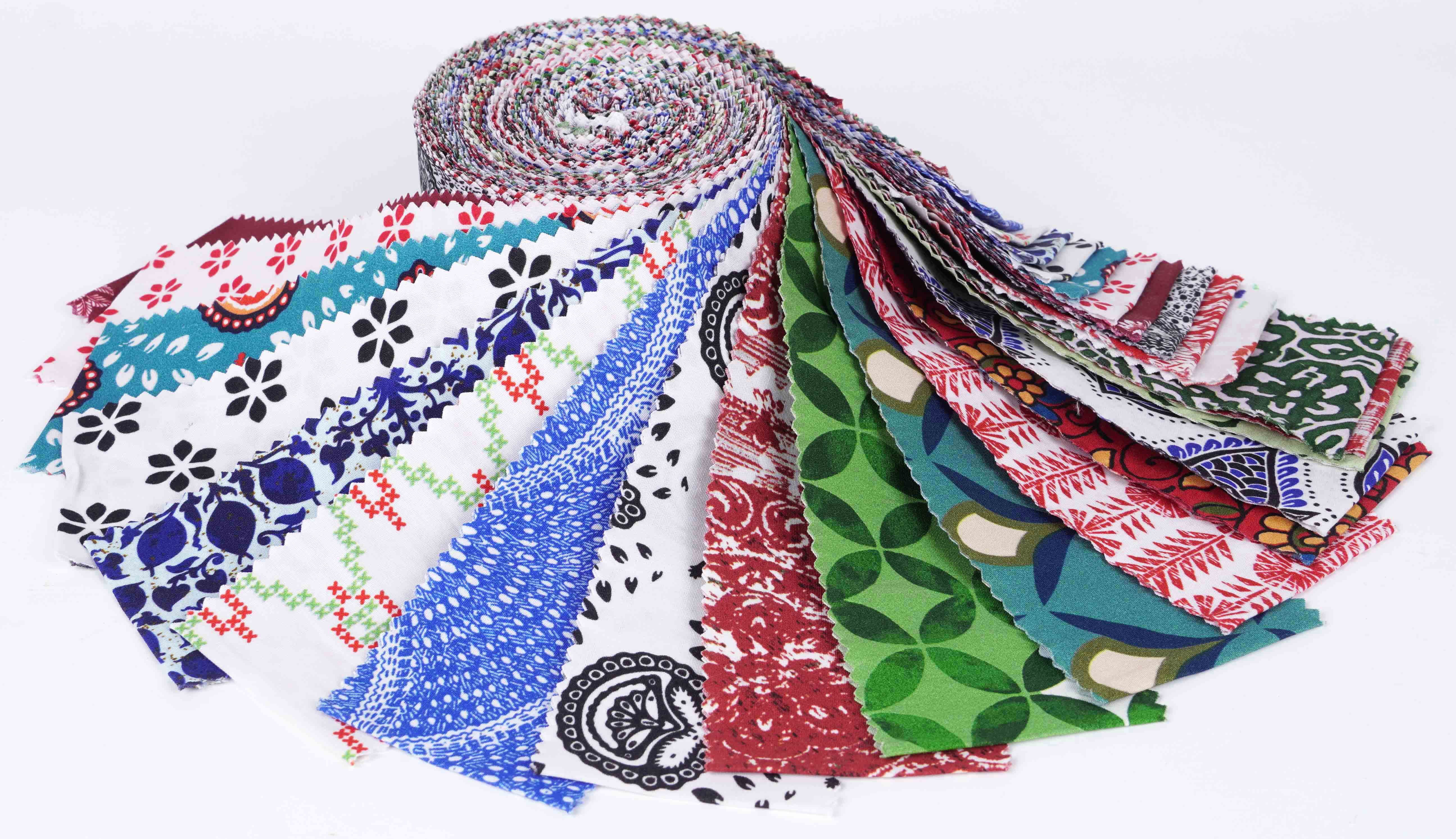 Soimoi 40Pcs Block Print Cotton Precut Fabrics For Quilting Craft Strips 2.5x42inches Jelly Roll - Multicolor