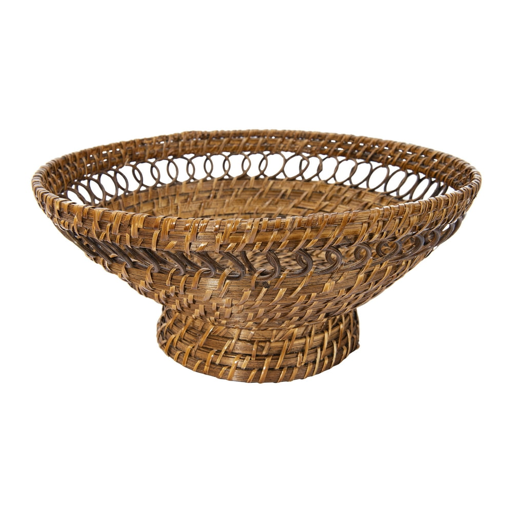 Creative CoOp Decorative Woven Rattan Bowl with Attached Pedestal Base