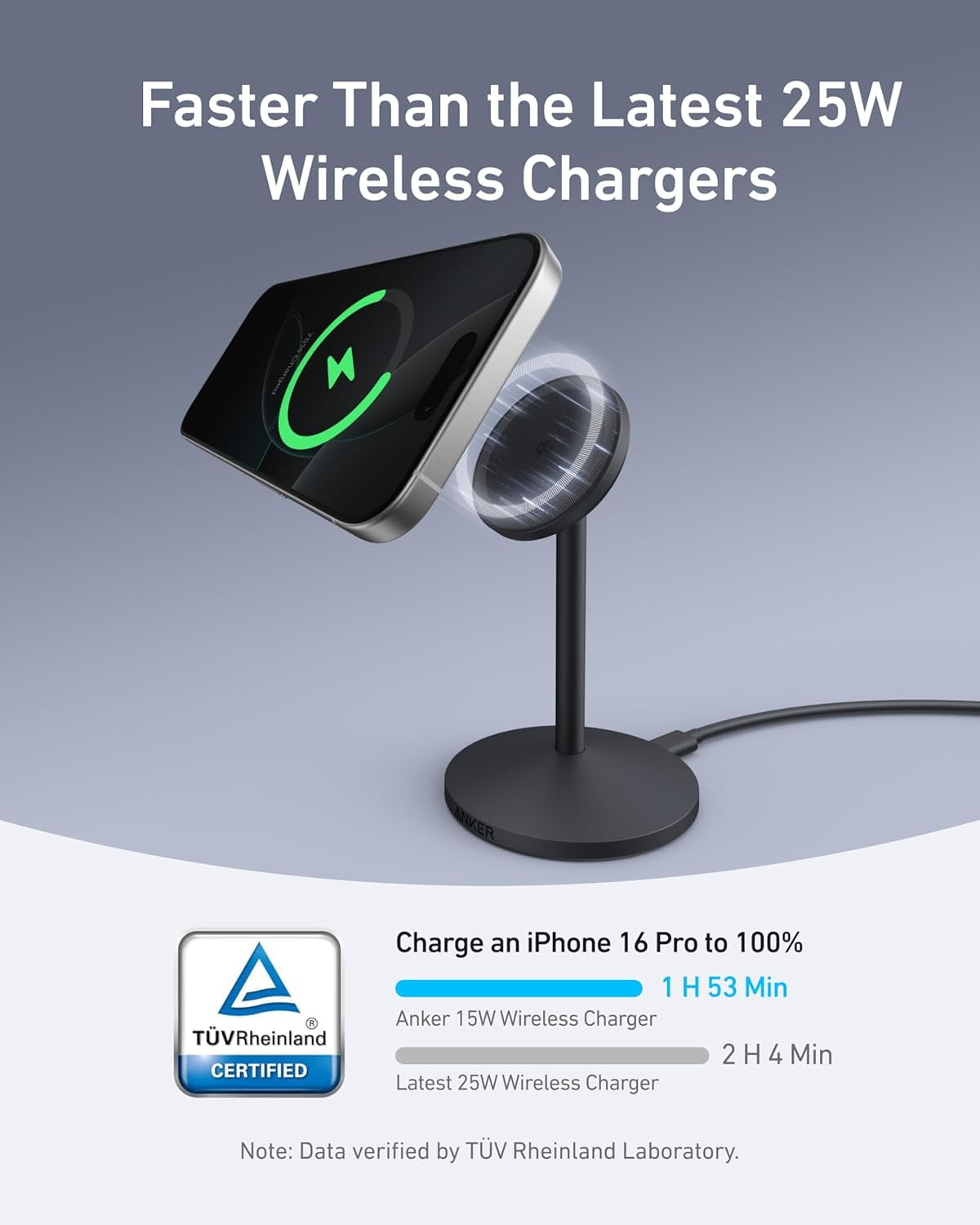 Anker MagGo iPhone 17 MagSafe Charger Compatible Stand, 15W Fast Magnetic Wireless Charging Station, Qi2 Certified 360° Wireless Charger, Magnetic Stand (No Adapter)