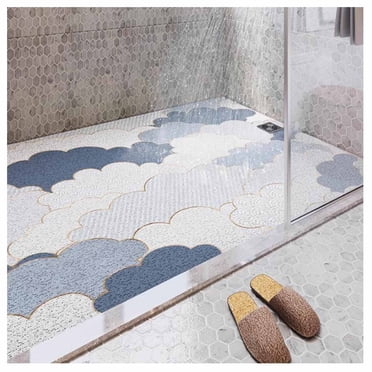 Large Shower Mat,Loofah Comfortable Soft Bath Mat with Drain Hole,Bathroom Wet Shower Areas Non Slip Anti Mould Floor Mat, Quick Drying