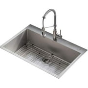 KCA-1102 Stark Dual Mount Drop Sink and Pull-Down Commercial Kitchen Faucet Combo in Stainless Steel Finish, 33"- Single Bowl