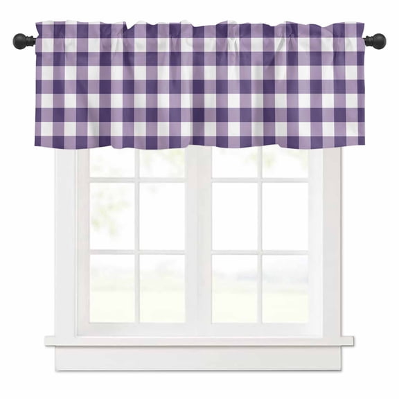 Purple Plaid Valances for Windows Purple Gradient Rod Pocket Curtain Valance Window Treatment Short Curtains for Kitchen Living Room, 54"x18"
