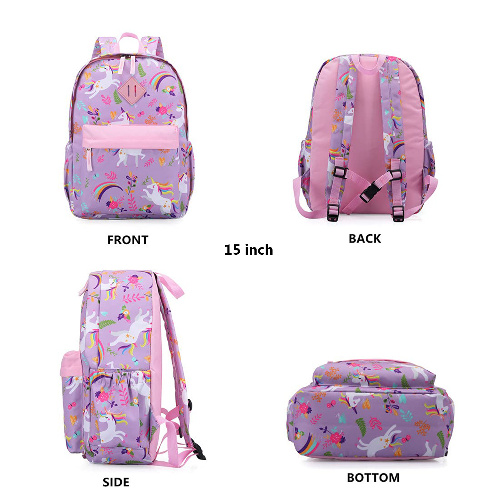 Mochila preescolar para niños pequeños, dinosaurio o unicornio, para niñas y niños, con correa de pecho (Unicornio púrpura) 2