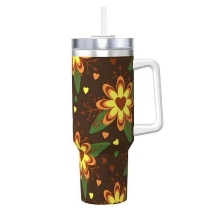 

40oz Large Capacity Car Cup Thermal Insulation Cold Kettle Stainless Steel Rust-Proof Odor Free For Indoor And Outdoor Activities And Other Scenarios Blooming Flowers Pattern