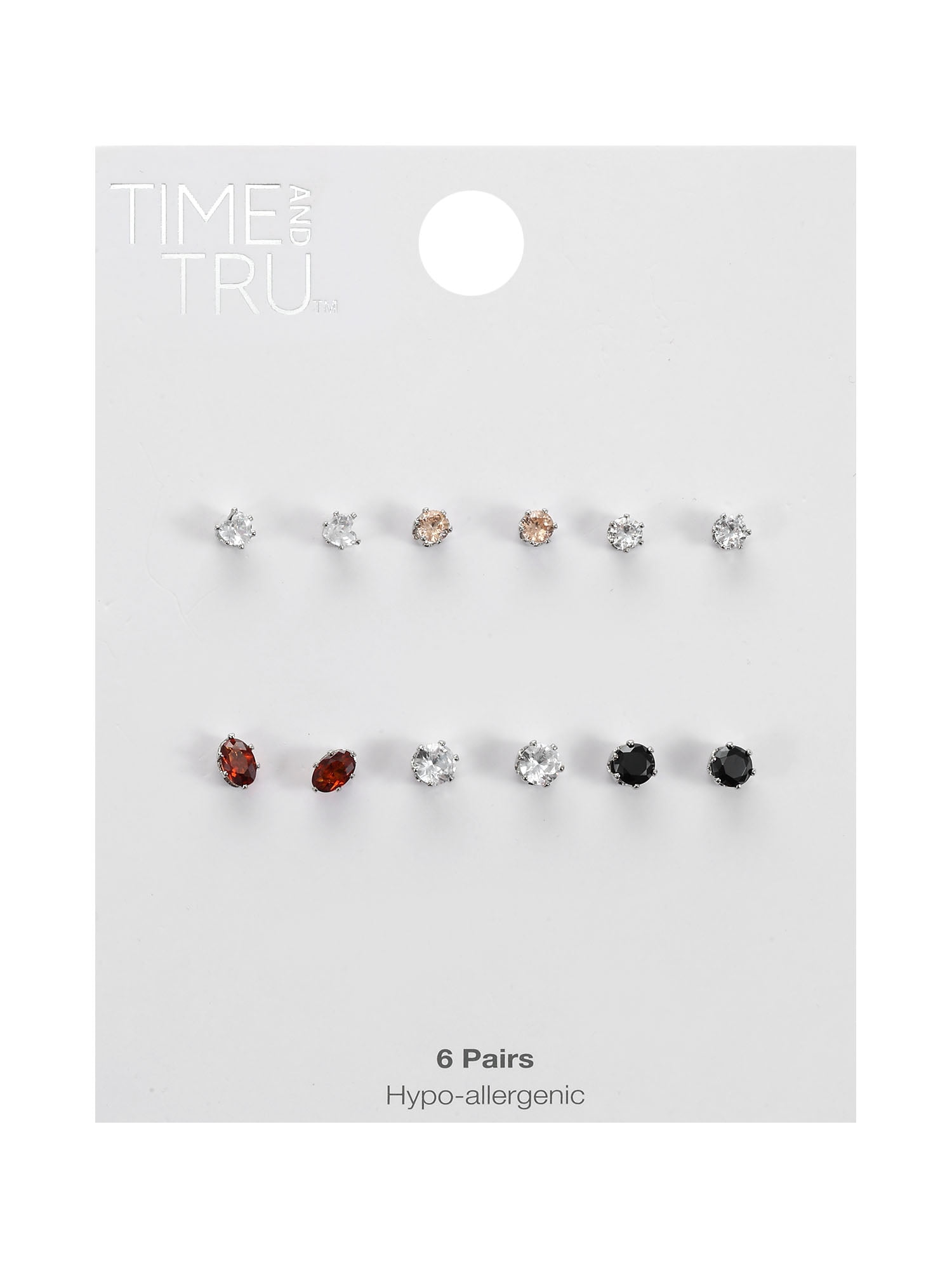 Time and Tru Women's Jewelry Essentials Multi-colored Stud Earrings, 6-Pack