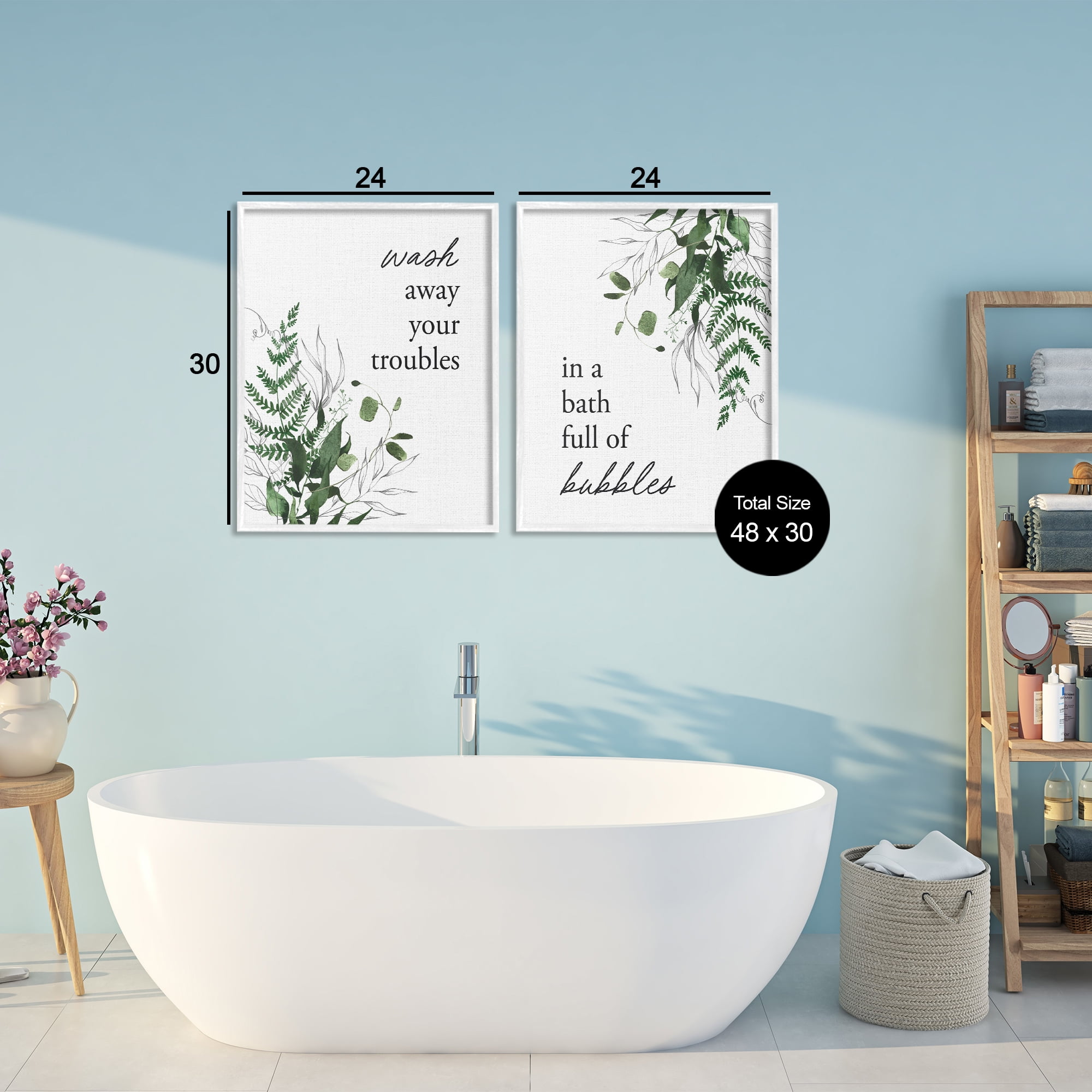 Bubble Bath with Forest Foliage 2 Piece White Framed Giclee Art Set, design by Lettered and Lined