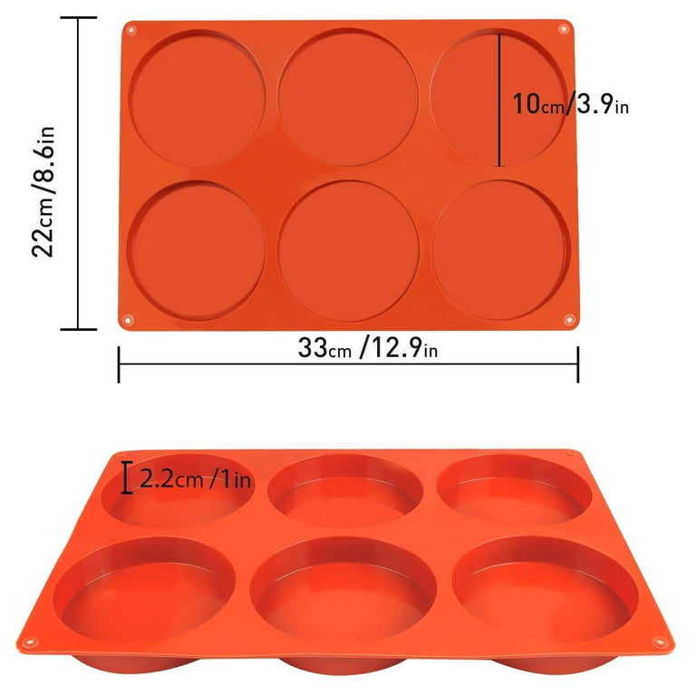 QALLPESD Silicone Baking Molds Set, 6-Cavity, Large Round, Red