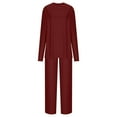 thumbnail image 5 of Miluxas Two Piece Sets for Women Summer Solid Casual Outfit Crewneck Long Sleeve Tops High Waist Wide Leg Pants with Pockets Red XXL(XXL), 5 of 6