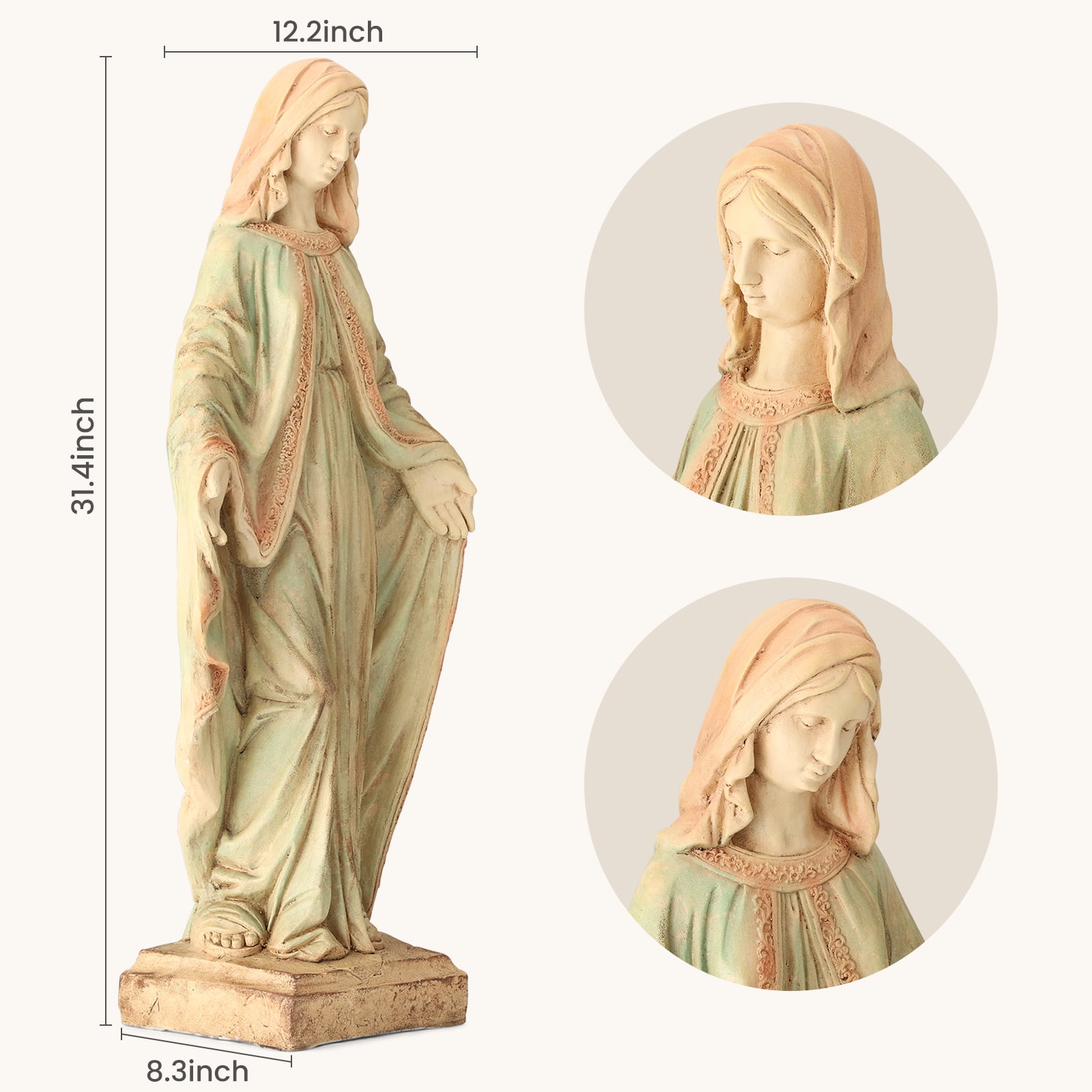 Sheltrix Virgin Mary Garden Statue Outdoor 31.5” – Large Praying Holy Madonna Resin Sculpture, Blessed Mother of God Catholic Saint Yard & Lawn Religious Decor