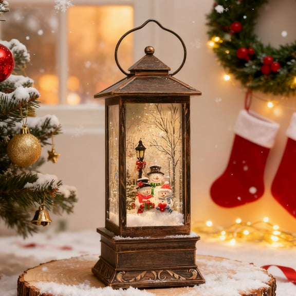 Christmas Music Snow Globe Lantern Snowman Christmas Tree Music Box with LED Lights Gifts for  Kids Girls Home Decoration