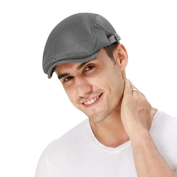 Minzimin Mens Breathable Mesh Summer Hat Adjustable Newsboy Beret Ivy Cap Cabbie Flat Cap