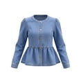 thumbnail image 2 of TGSLY Women's Peplum Denim Jacket Lightweight Button Down Long Sleeve Jean Coat Slim Dressy Casual Solid Color Fall Cardigan Outerwear XXL, 2 of 10