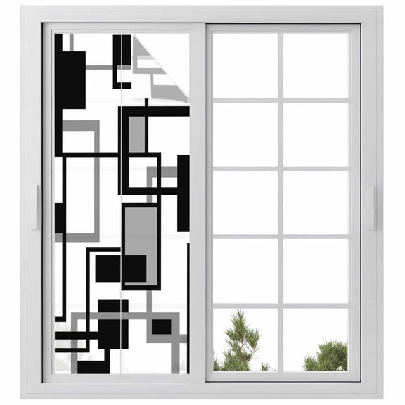 Black Grey Geometric Privacy Window Film, Decorative Frosted Glass Window Film, Modern Abstract Art White Reusable Peel and Stick Static Cling for Home Bathroom Office Glass Door 29.5"x78.7"