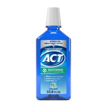 ACT Restoring Anticavity Fluoride Mouthwash With 11% Alcohol, Repairs Enamel & Strengthens Teeth, Cool Mint, 33.8 fl. oz.