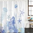 thumbnail image 2 of Purple Coastal Bathroom Shower Curtains with 12 Hooks Waterproof Shower Curtain for Stalls and Bathtubs Summer Ocean Coral Jellyfish Seahorse Starfish Decorative Bathroom Privacy Curtain 36x72 Inches, 2 of 9