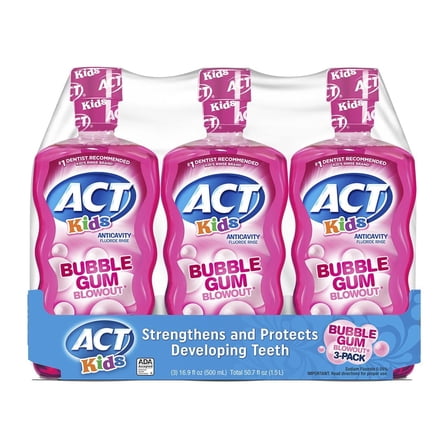 ACT Kids Bubblegum Blowout Anti-Cavity Rinse, 3 ct./16.9 oz.