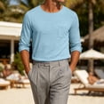 thumbnail image 4 of Guluxicc Men's Cotton Long Sleeve Shirts with Pocket Crew Neck Pullover Classic Fit T Shirts Summer Casual Outfits, 4 of 7