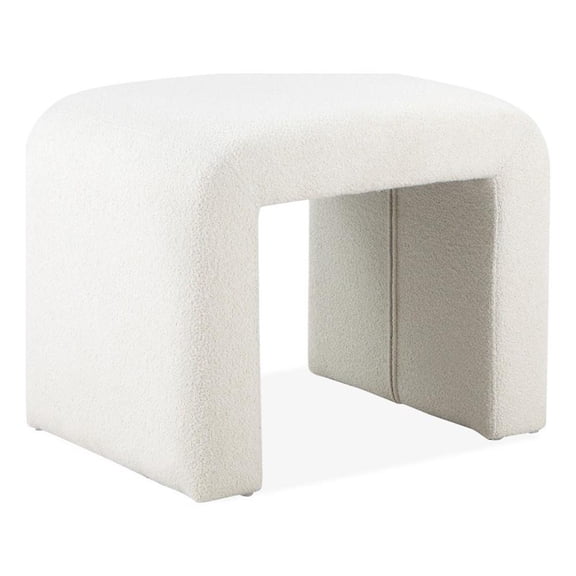 Benjara Jea 24" Accent Stool- Soft Cushioned Seat- White Boucle- Panel Legs