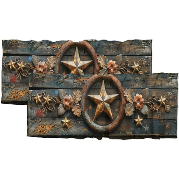 Western Texas Star Valance Curtain for Kitchen Retro Rustic Wooden Board Flowers Window Valance for Living Room Bedroom, Kitchen Valance Rod Pocket Window Curtain 54 by 18 in, 2 Panel