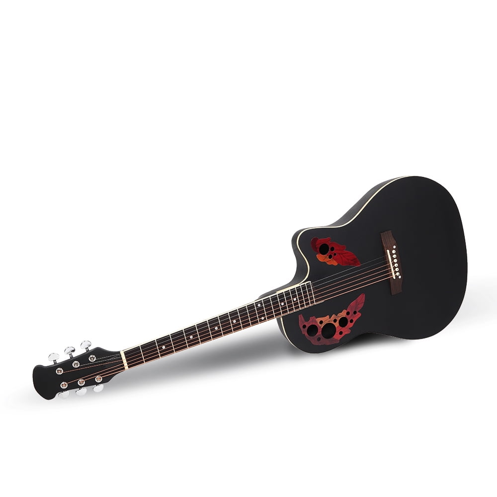 41inch Cutaway Round Back Acoustic Guitar Spruce Top Grape Hole, Black