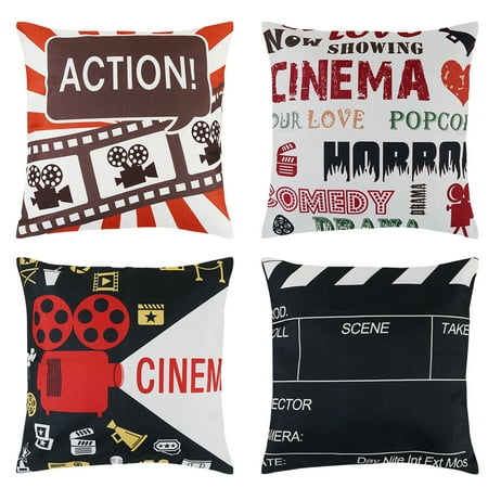 Decorative Cushion Design - Uarter Movie Theater Throw Pillow Cover Set Square Cushion Cases Decorative Pillowcases with Cinema Poster Design, Hidden Zipper, 18''* 18'',Set of 4