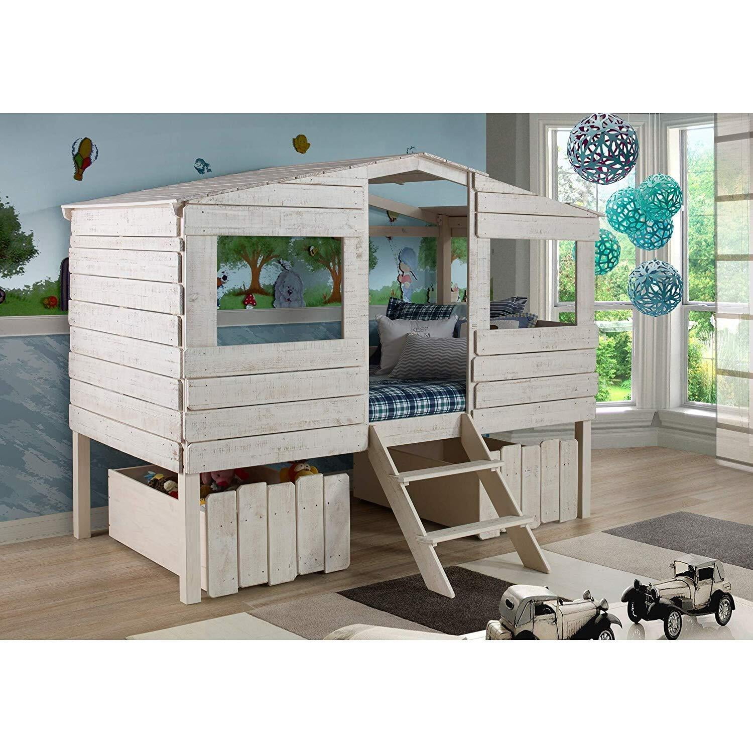 Donco Kids Tree House Low Loft BedColorRUSTIC SAND,SizeTwin,StyleW